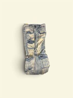 Kilogram Distressed Light Wash Multi-Pocket Cargo Stacked Denim Jeans